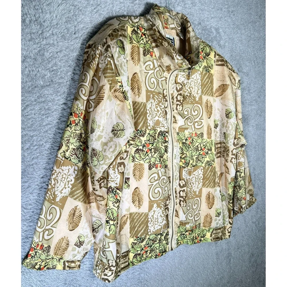 EVR Vintage Silk Abstract Tropical Earth-Tone Jacket Women's‎ Large Lightweight